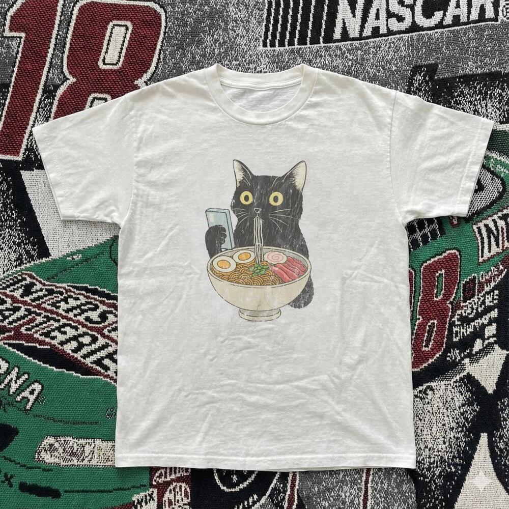Black Cat Eating Ramen Tee